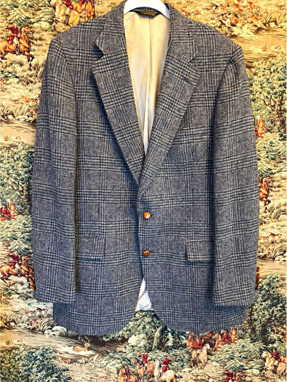 Racquet Club Men's Gray Plaid Wool 2-Button Notch Lined Blazer Size 40
